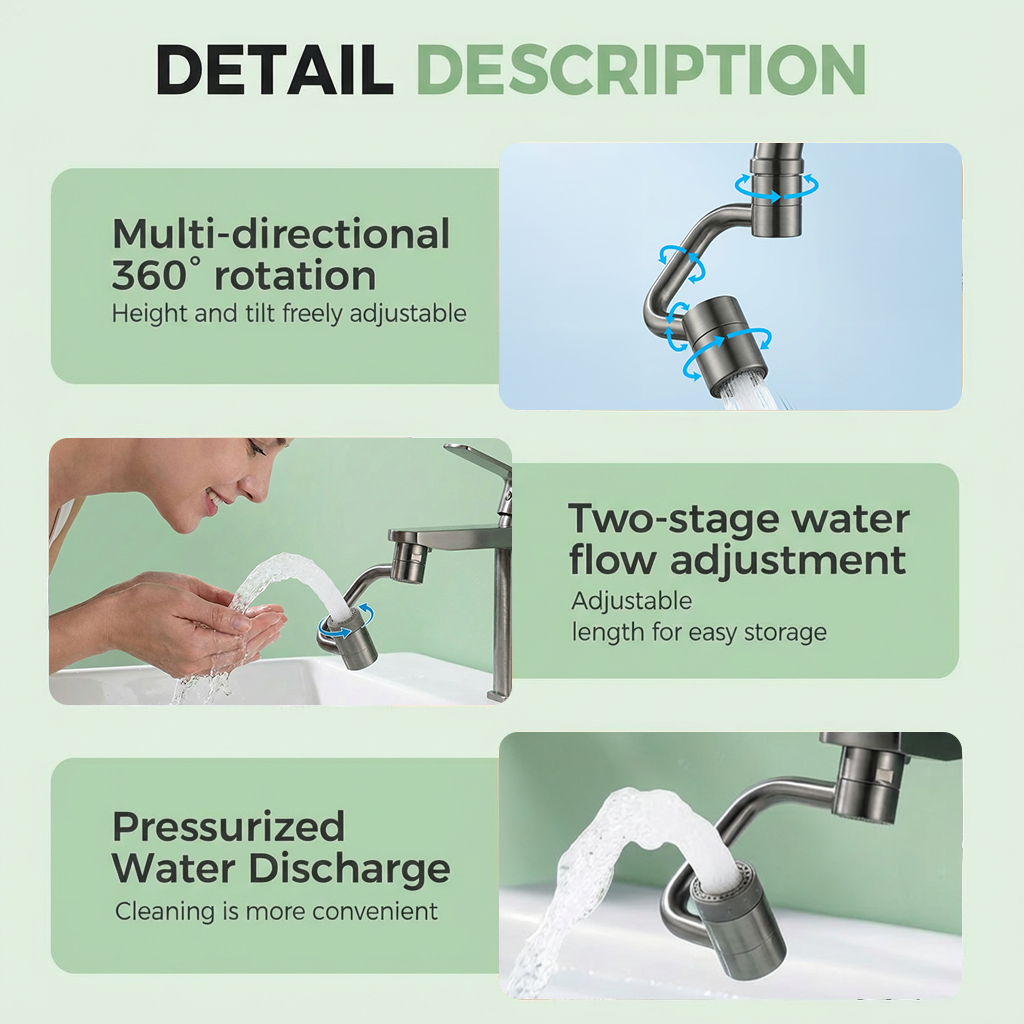 1440° All-Angle No Dead Zone Rotating Faucet Extender – ✨Dual Water Modes